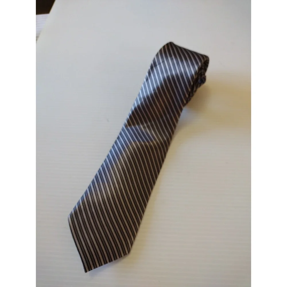 Unbranded Neckwear‎ Tie Mans Black Gray Silver Stripe Silky Look Office Formal